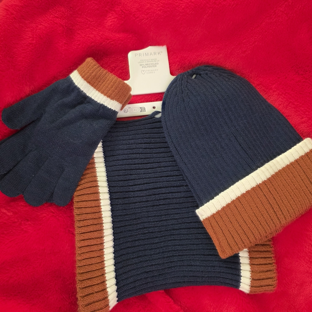 Primark Navy and Brown Boy's Winter Accessory Set